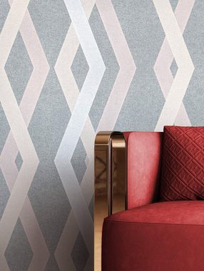 Newroom Vliestapete, Grau Tapete Grafisch Streifen - Mustertapete Beige Rosa Geometrisch Modern Linien Grafik für Wohnzimmer Schlafzimmer Küche