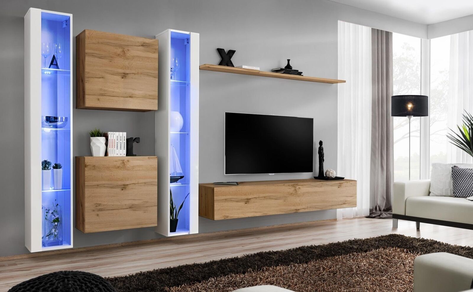 TV-Ständer (7-St), Europa Wandschrank Braun JVmoebel Made Wohnzimmermöbel Sideboard Wohnwand Komplett, in