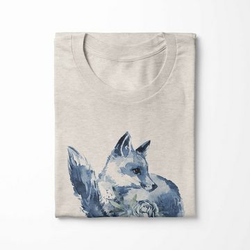 Sinus Art T-Shirt Herren Shirt 100% gekämmte Bio-Baumwolle T-Shirt Aquarell Fuchs Blüte Motiv Nachhaltig Ökomode aus (1-tlg)