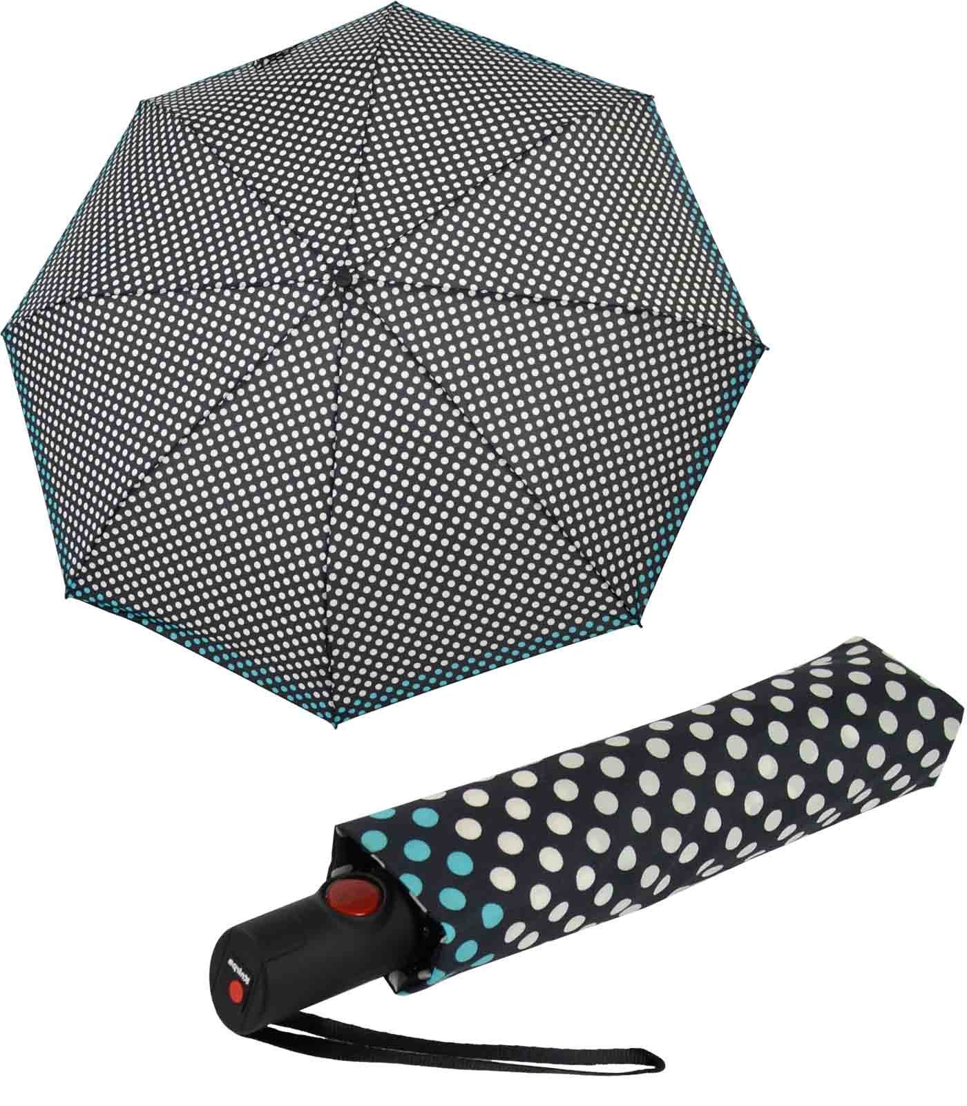 Knirps® Langregenschirm C.205 Duomatic Auf-Zu-Automatik pingpong blue, stylische Dots mit farbiger Borte