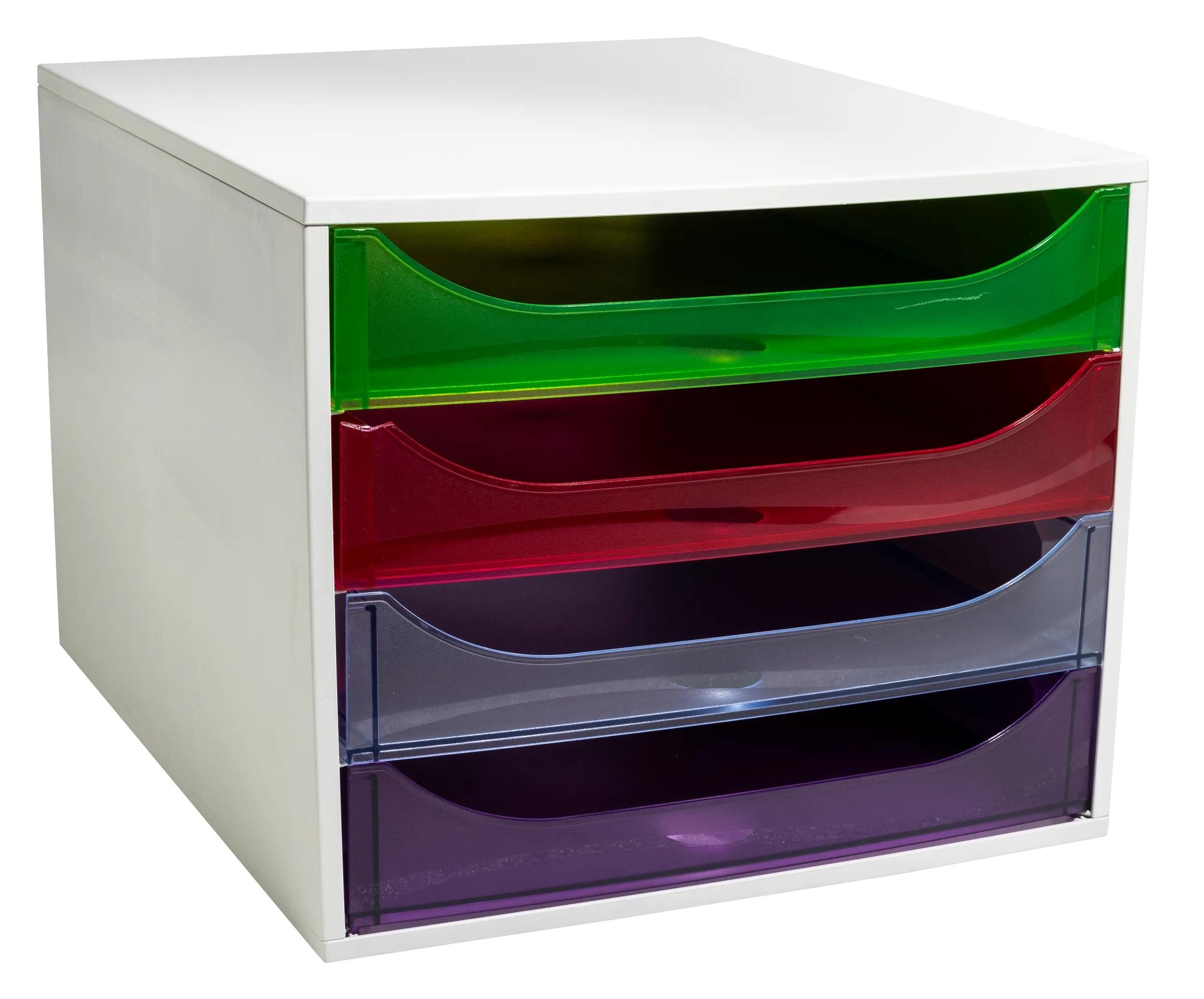 EXACOMPTA Schubladenbox ECOBOX Schubladenbox mit 4 Schubladen - Regenbogen - 228699D, Boxen einzen