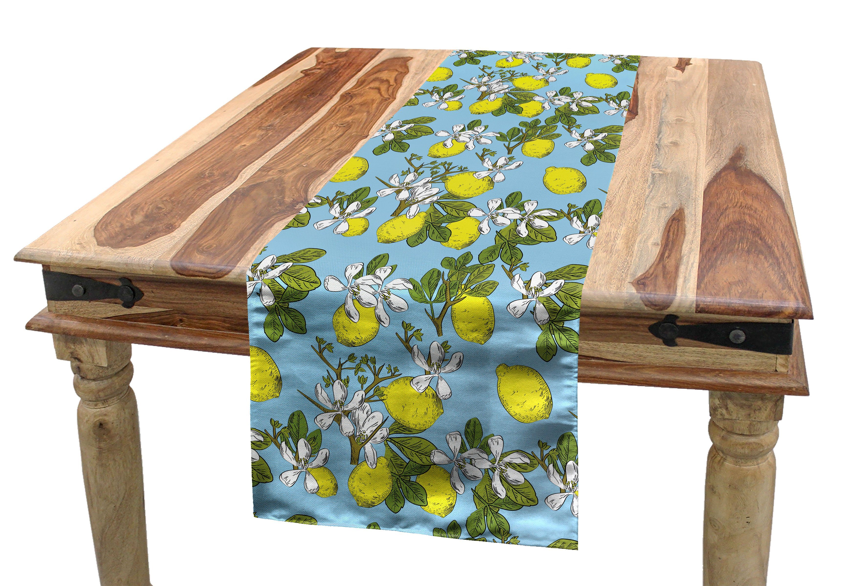 Abakuhaus Tischläufer Esszimmer Küche Rechteckiger Dekorativer Tischläufer, Botanisch Lemon Motiv mit Blüten