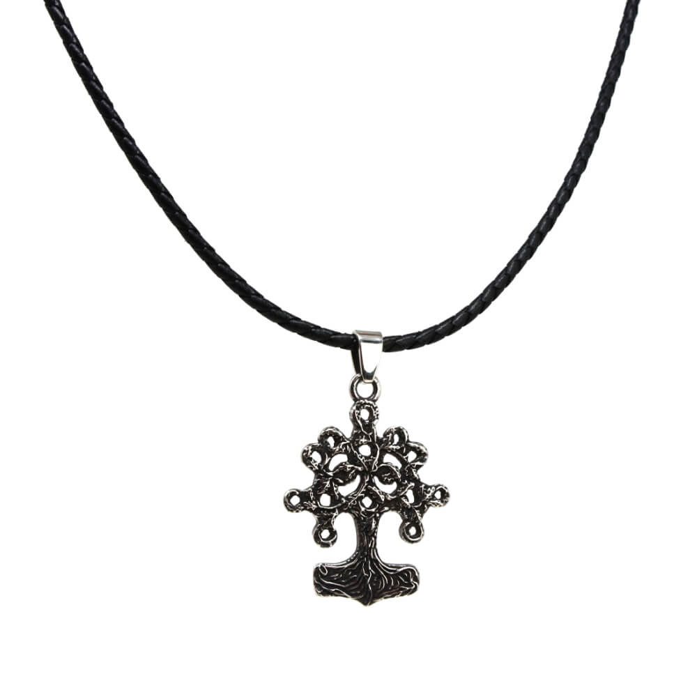 DALMARO Kette mit Anhänger Lederkette Edelstahlkette 316L GLÜCKSBAUM, Herren Halskette Biker / Wikinger Kette - Schmuckbox