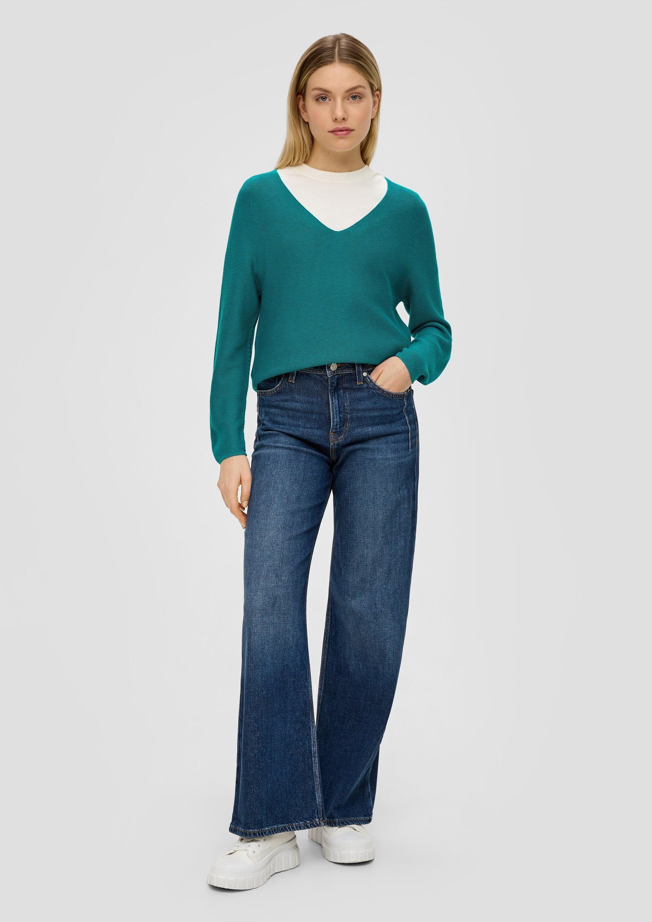 s.Oliver Longpullover Strickpullover Pullover mit V-Ausschnitt