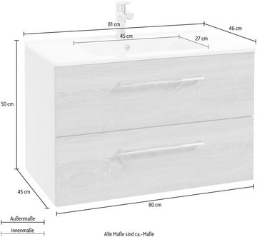 welltime Waschtisch Palermo (Set), Badmöbel inkl. Waschbecken, Breite 80 cm