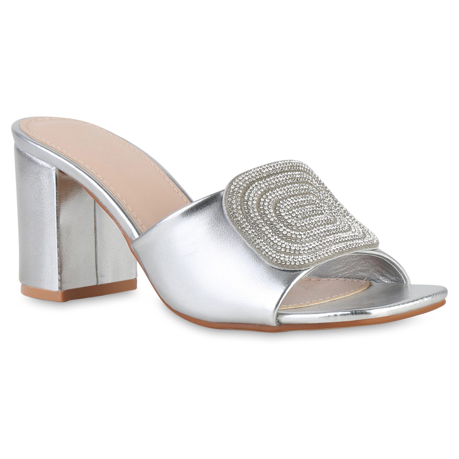 VAN HILL 841538 Sandalette Damen Pantoletten Sandaletten Strass Leder-Optik günstig online kaufen