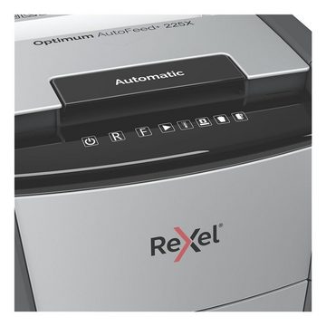REXEL Aktenvernichter Optimum AutoFeed+ 225X, Partikelschnitt 4x25 mm, Einzelblatt-Einzug / Autofeed, 60 Liter