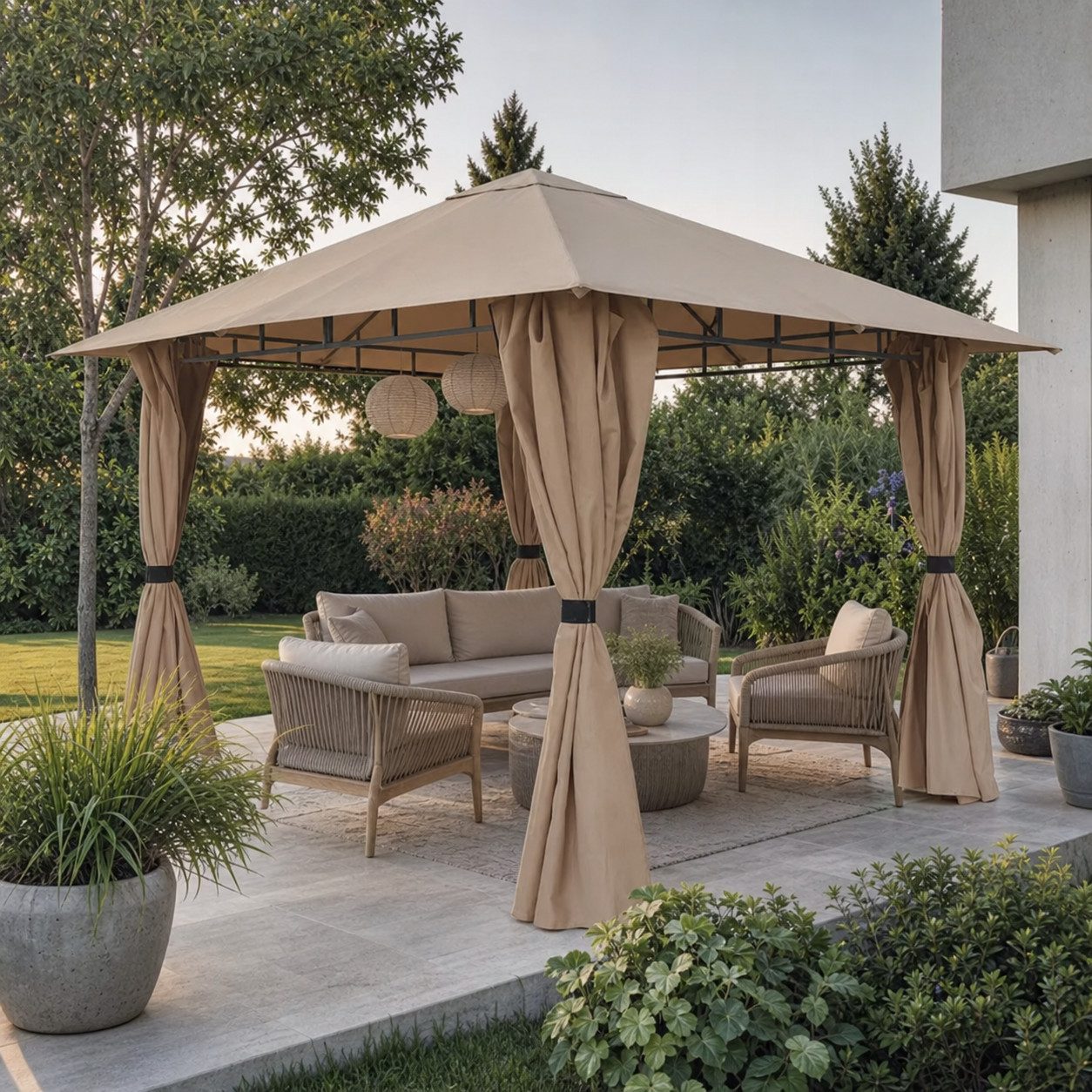 Sekey Pavillon Gartenpavillon 300x300 cm Partyzelt Gartenzelt, mit 4 Seitenteilen, mit 4 Seitenteilen, Wasserdicht, Windfest, Sonnenschutz, Seitenteile mit Reiß – Bild 4 von 5