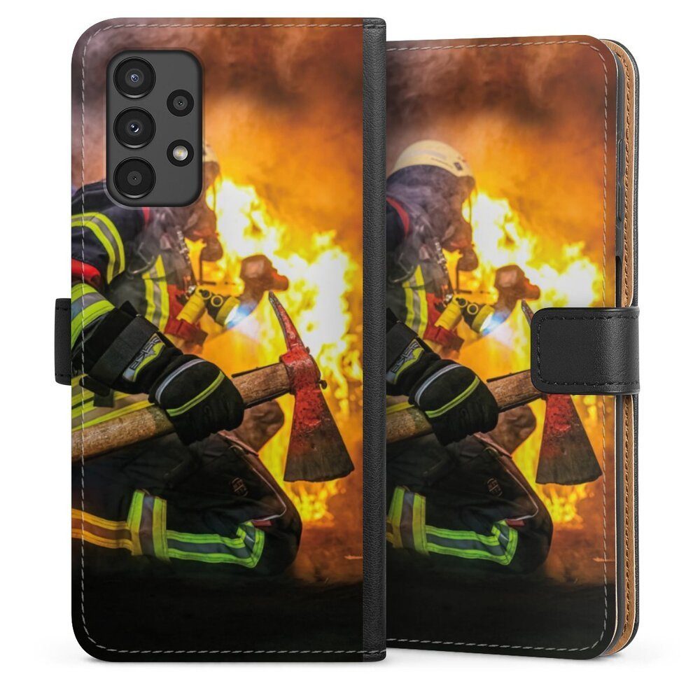 DeinDesign Handyhülle Feuerwehr Feuer Lebensretter Volunteer Firefighter, Samsung Galaxy A13 4G Hülle Flip Case Klapphülle Handytasche Leder