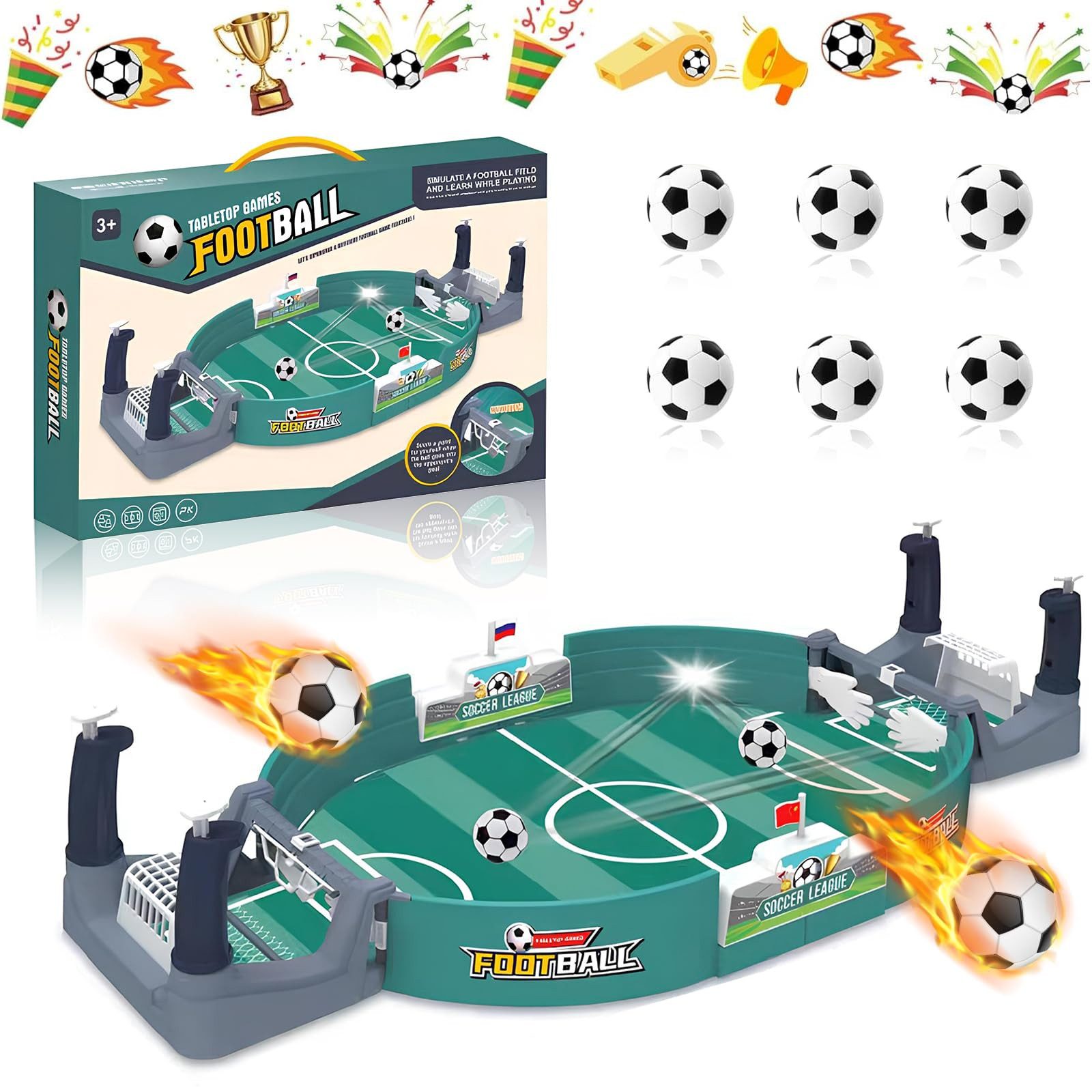 FOUORTUNATE-BEE Spielball Interaktives Tischfußball Spiel für Kinder mit 6 Bällen (Mini Tischfußball Set für Jungen – Familienspiel als Geschenk)