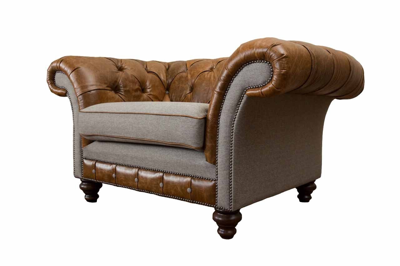 WARMER JVmoebel WOLLE Chesterfield-Sessel AUS GRAUEM CHESTERFIELD SESSEL UND LEDER