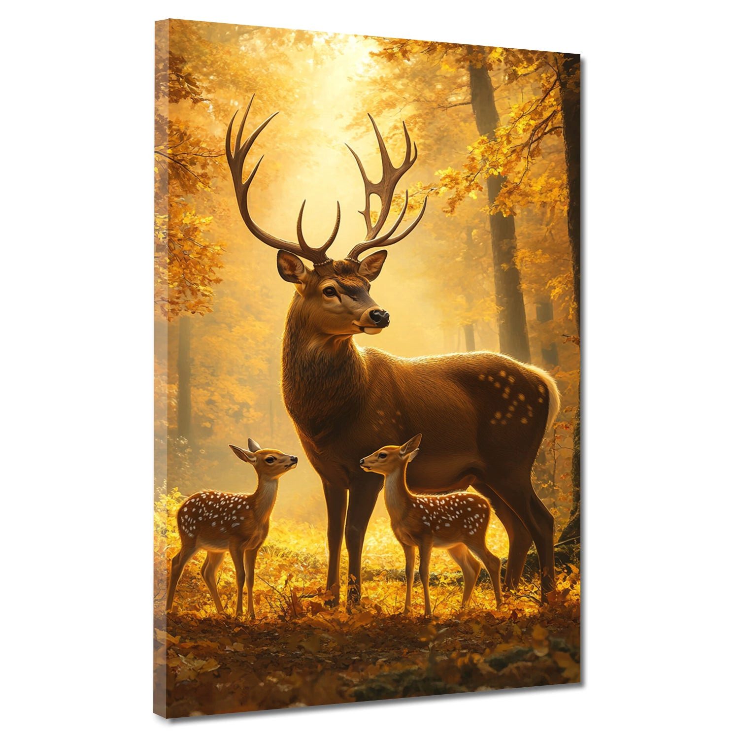 Artedinoi Leinwandbild Hirsche Geborgenheit Herbstwald Leinwandbild Wandbild Kunstdruck XL Wa, Hirsche im Herbstwald