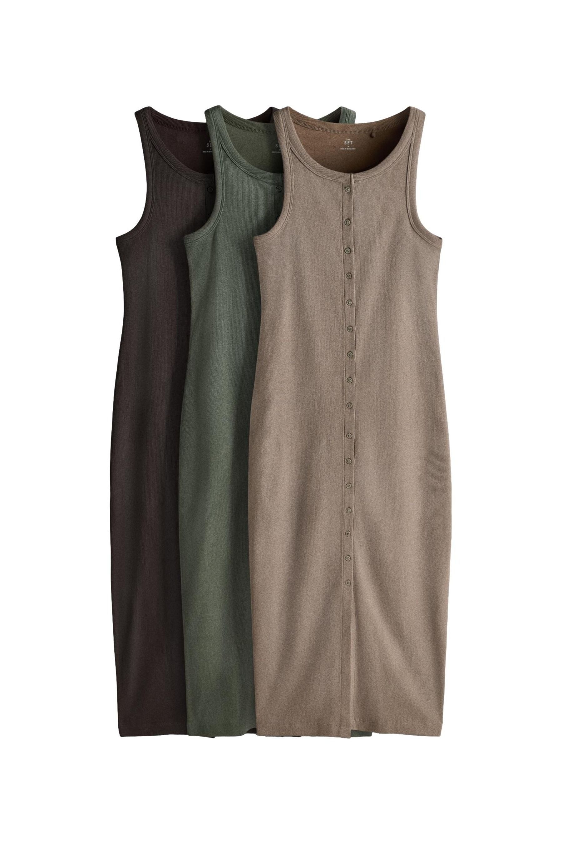 Jerseykleid The Set Geknöpftes, geripptes Maxikleid, 3er-Pack