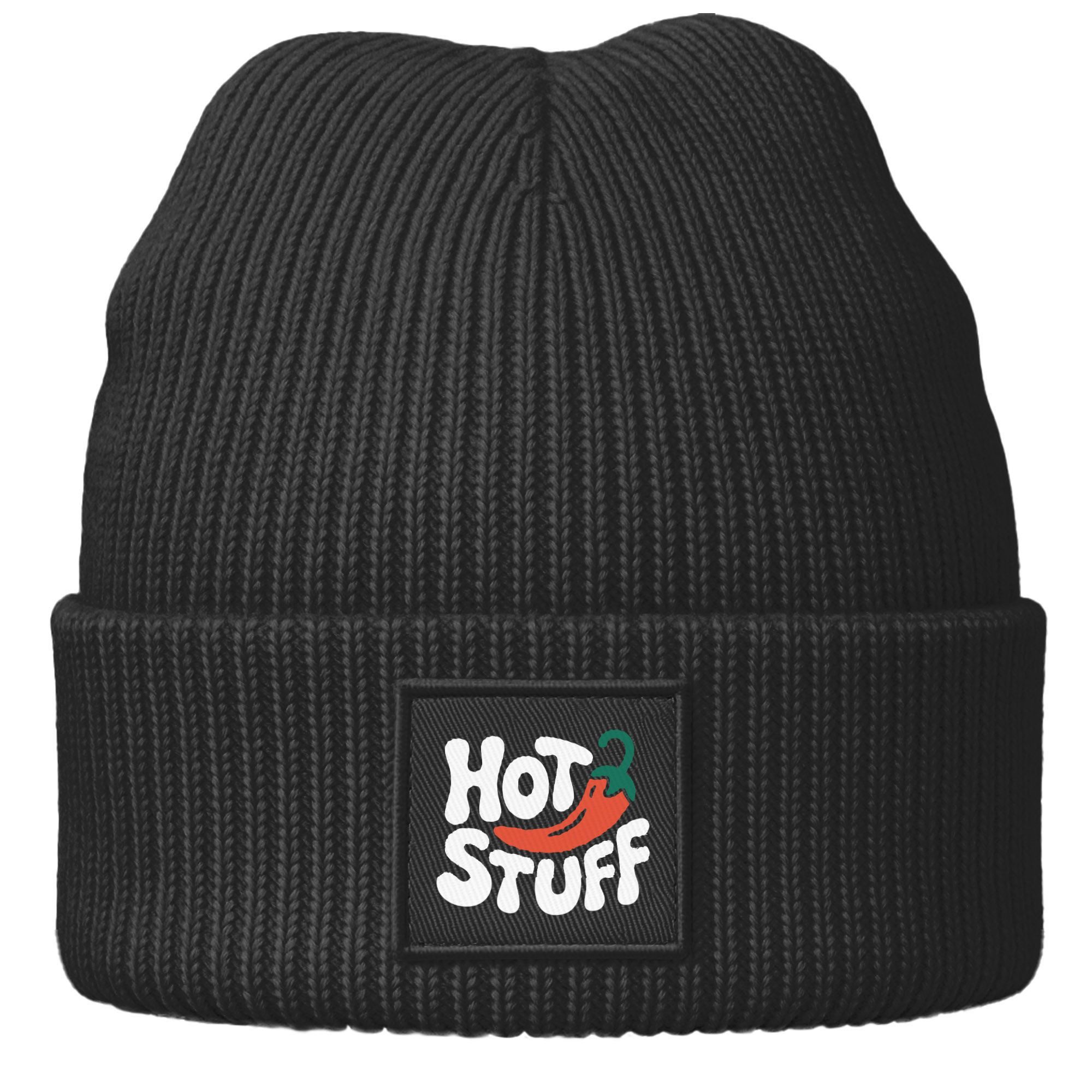 Strickmütze Herren Beanie mit Grafik Print Aufdruck Hot Stuff Strickmütze