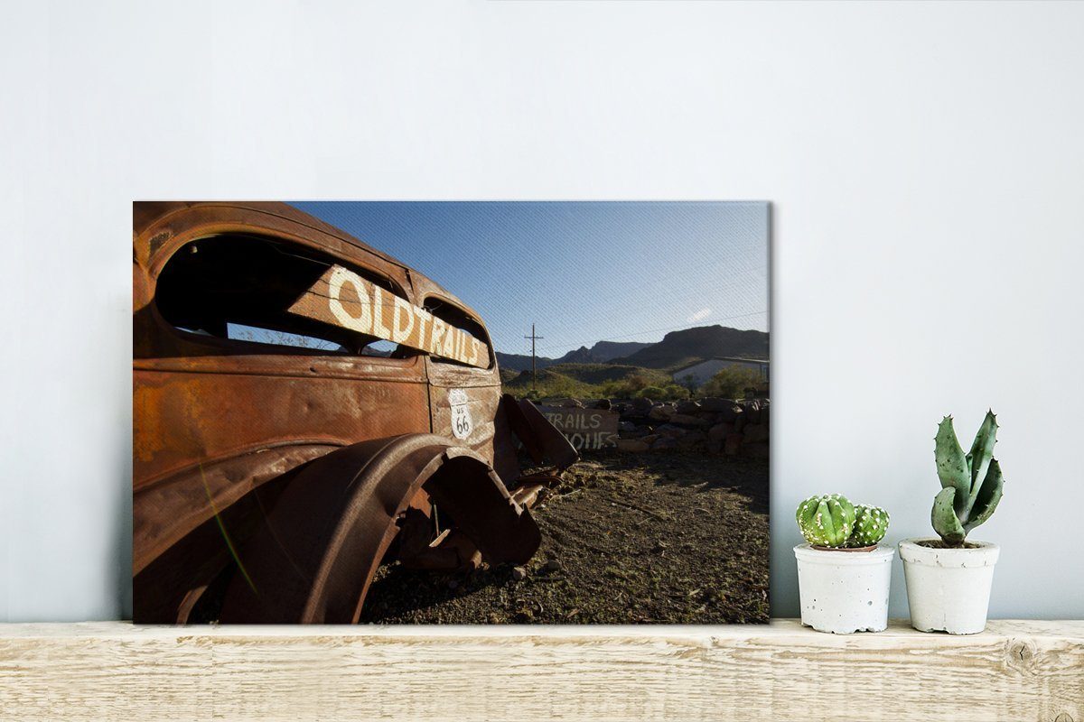OneMillionCanvasses® Leinwandbild Autowrack Wandbild (1 St), Route Aufhängefertig, 66, Wanddeko, der cm 30x20 auf Leinwandbilder