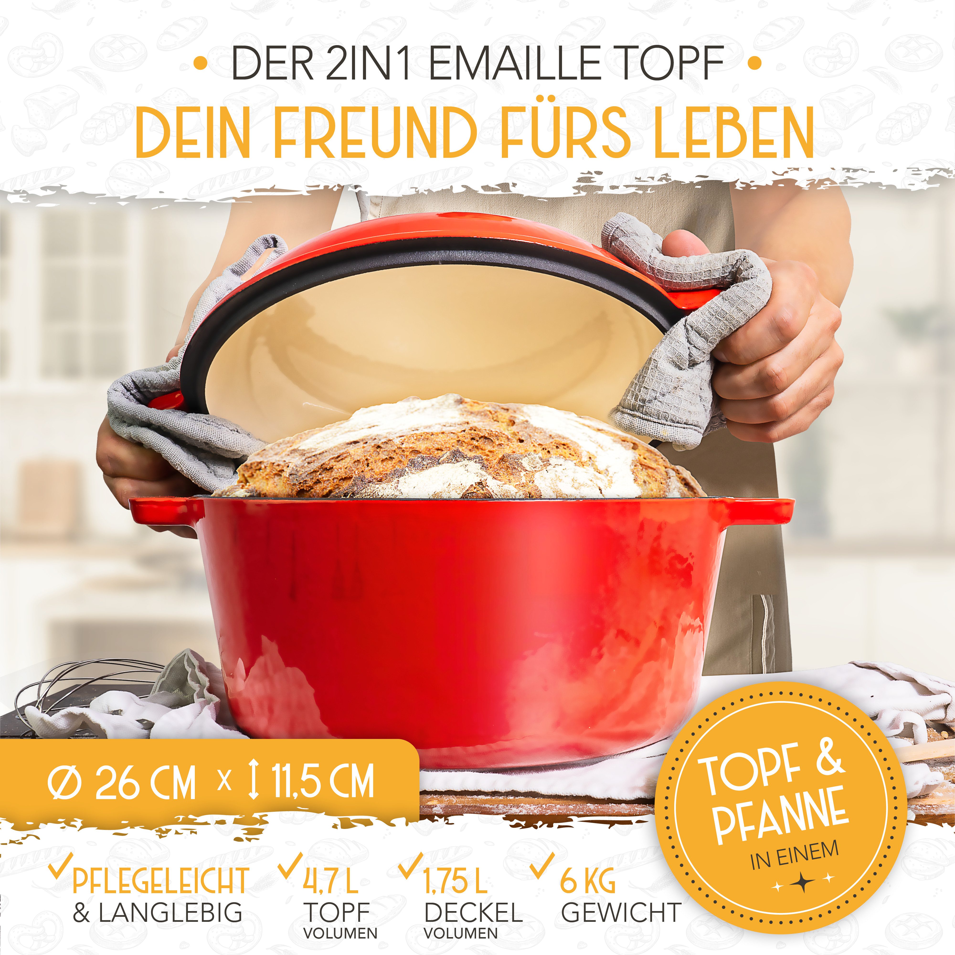 Krustenzauber Brotbackform Brotbackform Gusseisen Topf Brot Backen [inkl. Gärkorb] – Bild 5 von 5