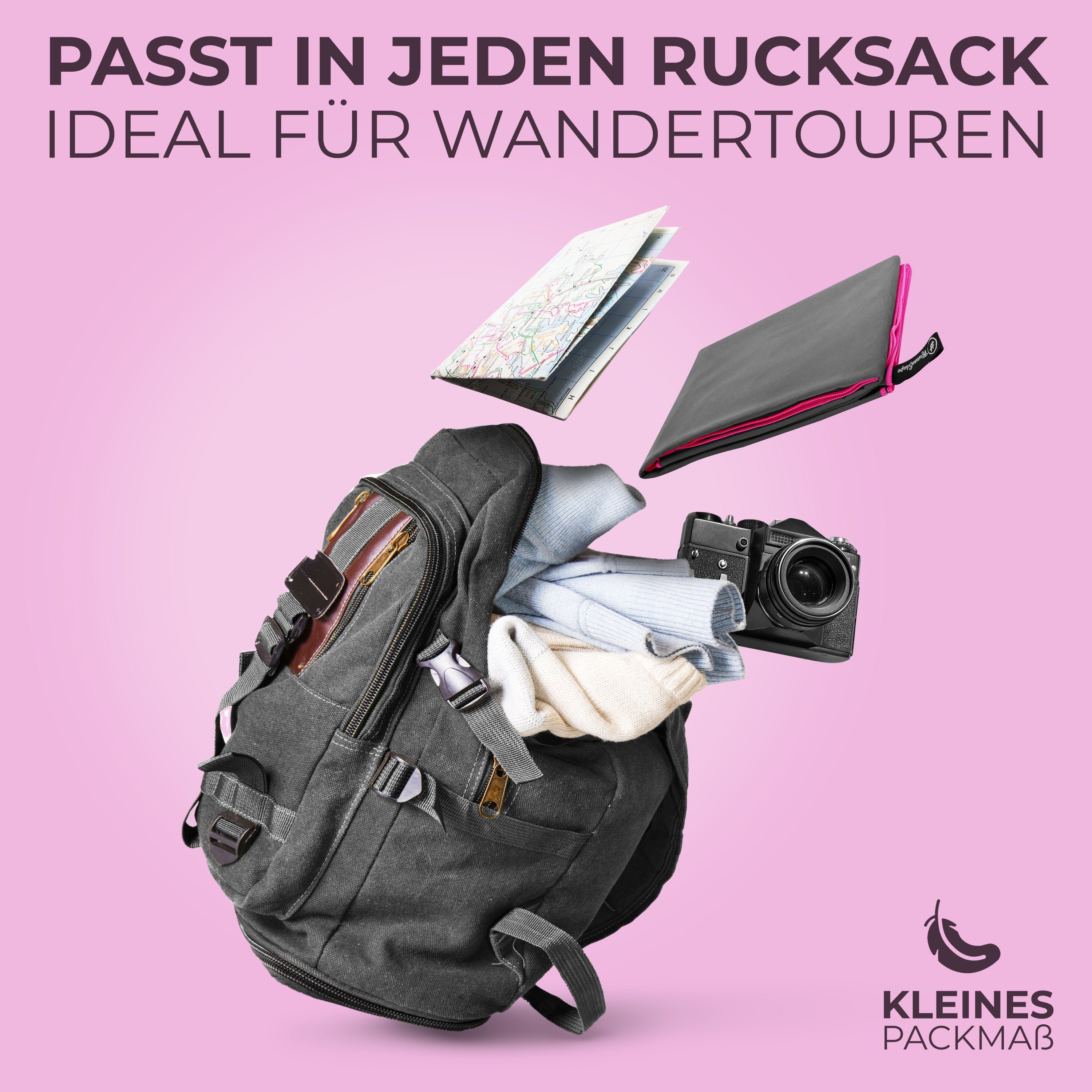 NirvanaShape Reisehandtuch Mikrofaser Handtücher Set, Badehandtuch, Reisehandtuch, Strandtuch, Ecktasche mit Reißverschluss, saugfähig, leicht, schnelltrocknend