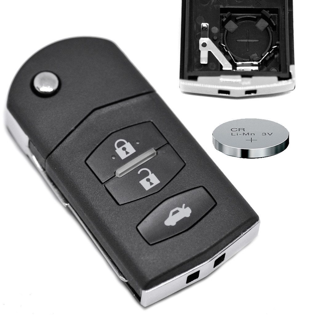 mt-key Auto Klapp Schlüssel Reparatur Gehäuse + Rohling + 1x passende CR1620 Knopfzelle, CR1620 (3 V), für Mazda CX-5 2 3 4 5 6 RX-8 Funk Fernbedienung
