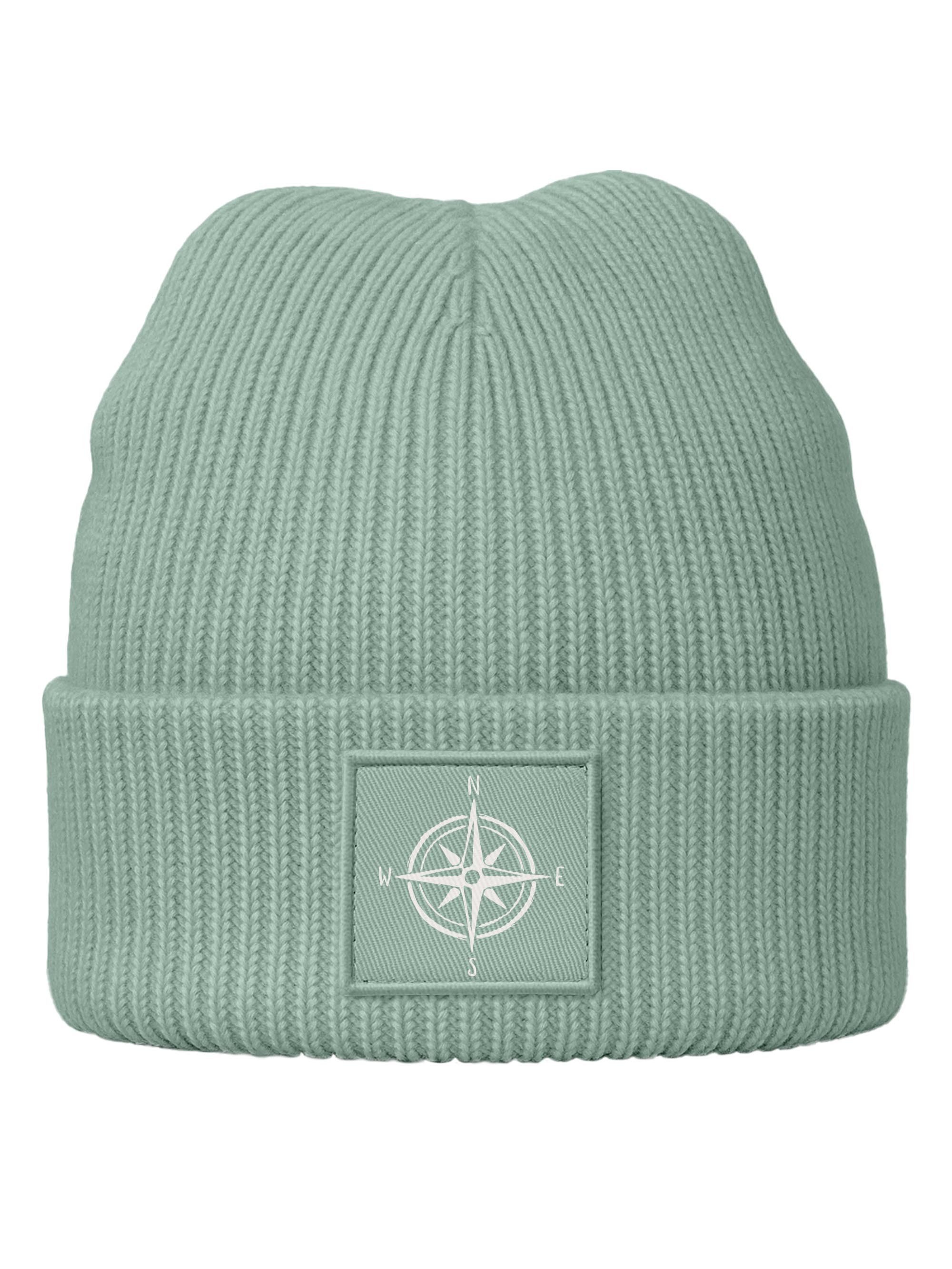 Neverless Strickmütze Neverless Damen Beanie mit Kompass-Patch, Rippstrick Wintermütze