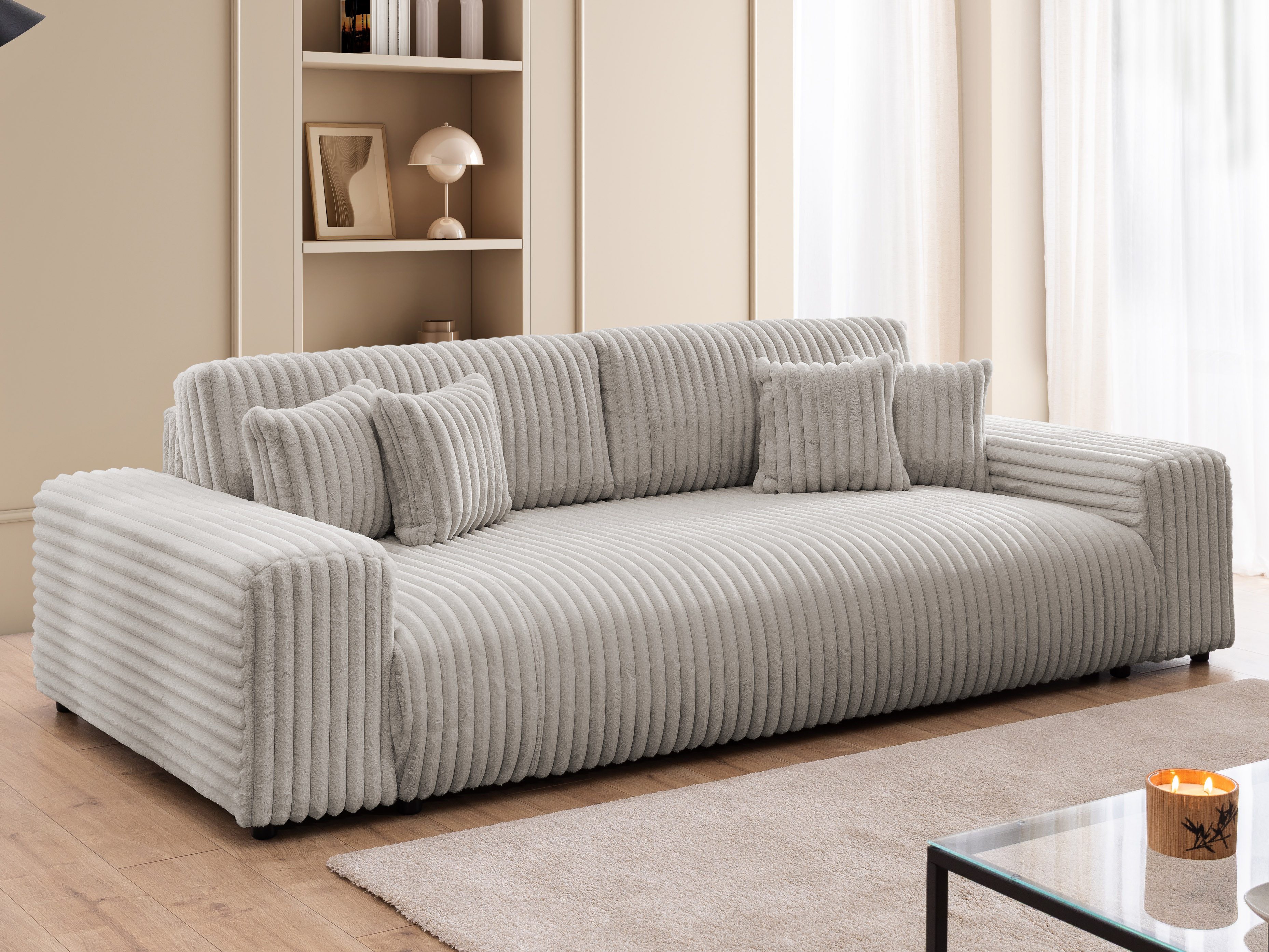 S-Style Möbel Schlafsofa Mollis mit Bettkasten aus Plüschcord, mit Wellenfe günstig online kaufen