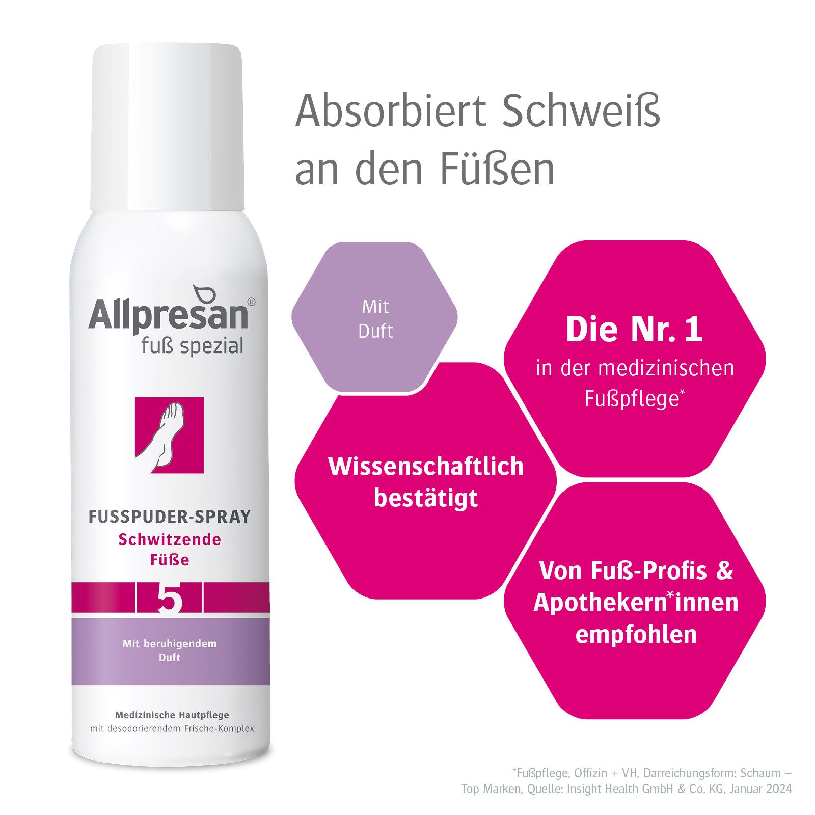 Allpresan Deo-Körperpuder Allpresan Fuß spezial 5 Fußpuder-Spray 125ml, Ohne Aluminiumsalze & Konservierungsstoffe, 1-tlg., Für angenehmen Duft und ein trockenes Gefühl an den Füßen