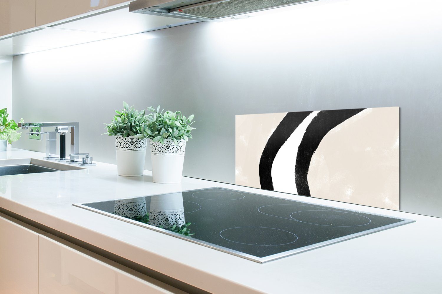 - für - Design MuchoWow Fett und 60x30 cm, Schmutzflecken Küchenrückwand (1-tlg), - Pastell, Wandschutz, Küchen gegen Linie Abstrakt