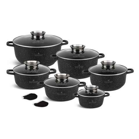 Edenberg Topf-Set Topfset, schwarze Töpfe, Glasdeckel, 6,8L/4,5L/3,2L/2,3L/2,3L/1,3L, Aluminium, Keramik (12-tlg., Zeitloses Design des Topfsets. Eine ideale Geschenkidee)