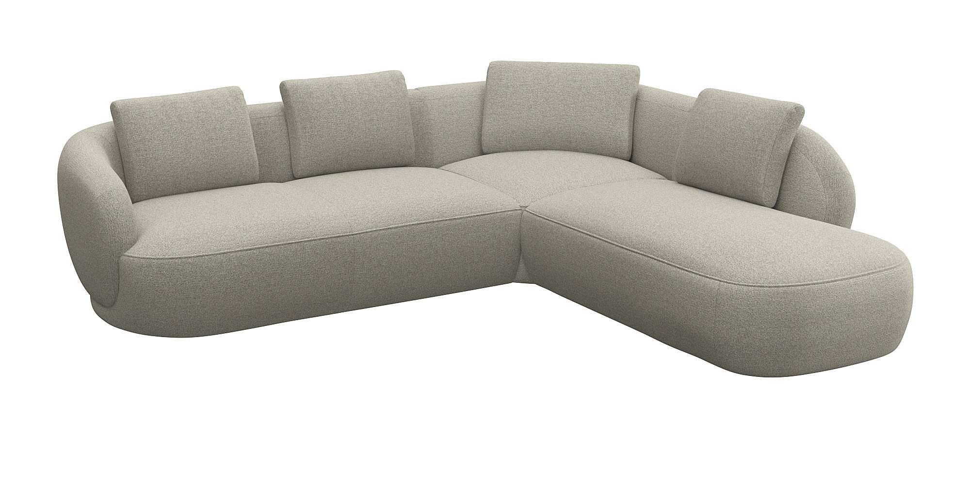 FLEXLUX Ecksofa Torino, rund, L-Form, Sofa-Ecke mit Ottomane, Modernes, organisches Sofa-Design, Kaltschaum, Wellenunterfederung