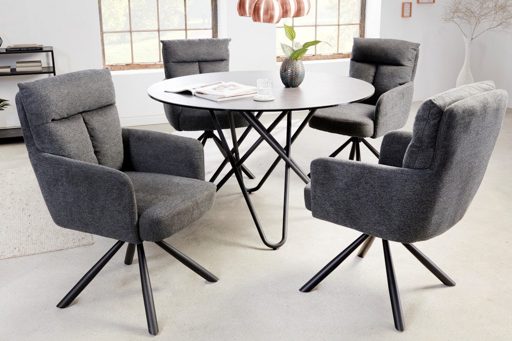 riess-ambiente Polsterstuhl BIG GEORGE grau – 360° drehbar, mit Armlehnen & Federkern (Einzelartikel, 1 St), Strukturstoff & stabiles Metallgestell - ideal für Esszimmer oder Büro