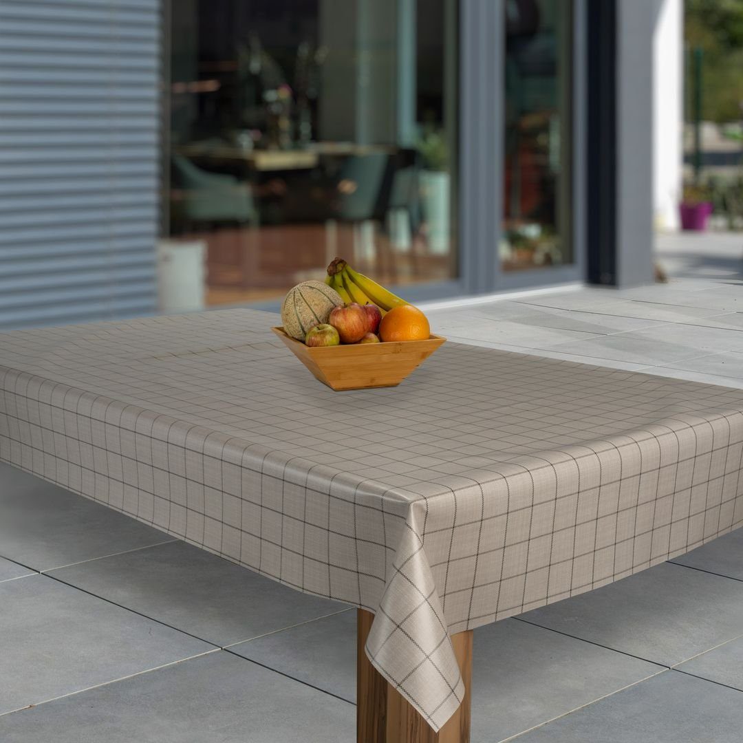laro Tischdecke Wachstuch-Tischdecken Karo Schwarz Beige günstig online kaufen