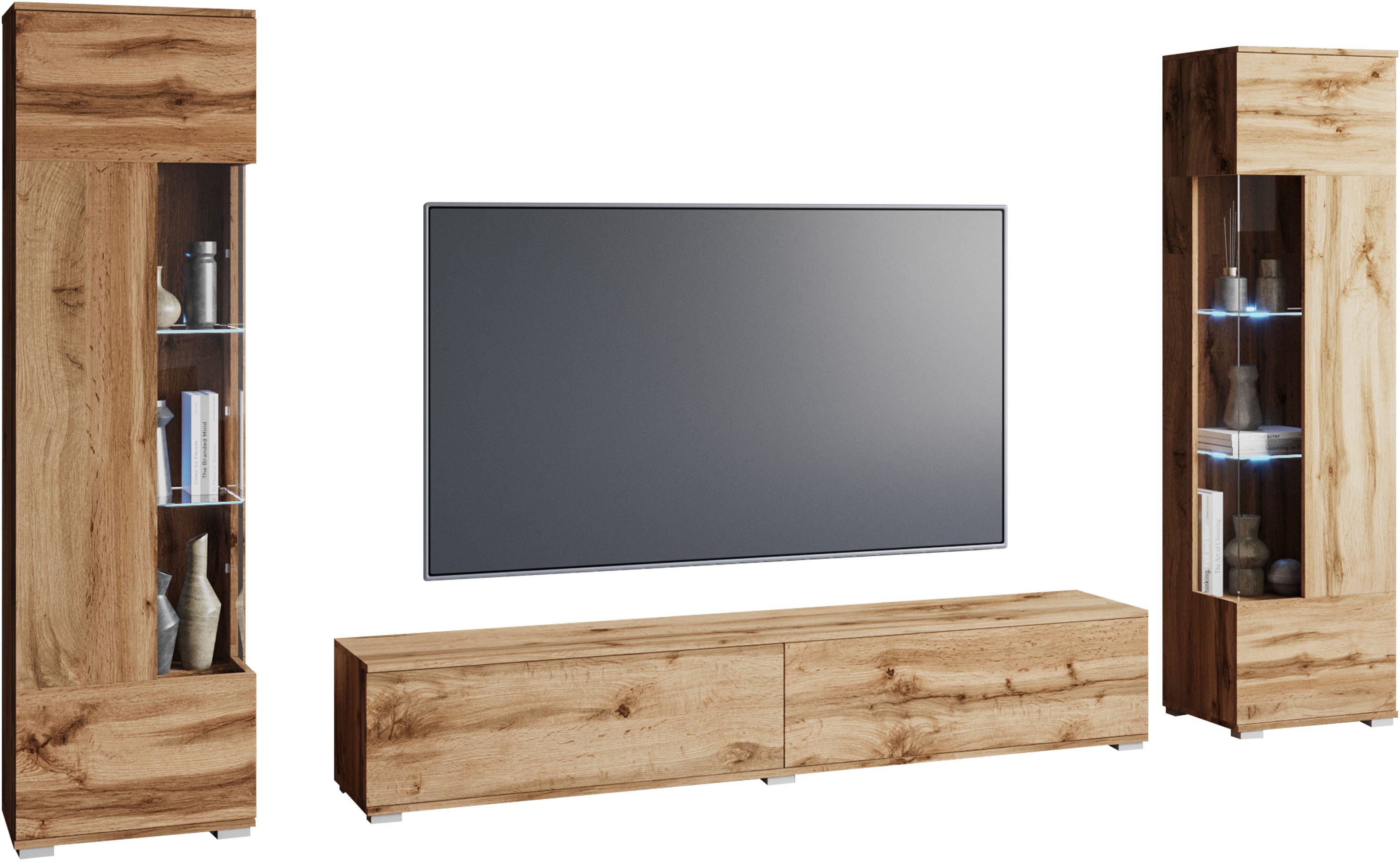 INOSIGN Wohnwand Kenia, Vitrine Türanschlag links/rechts wechselbar, (3-St) günstig online kaufen