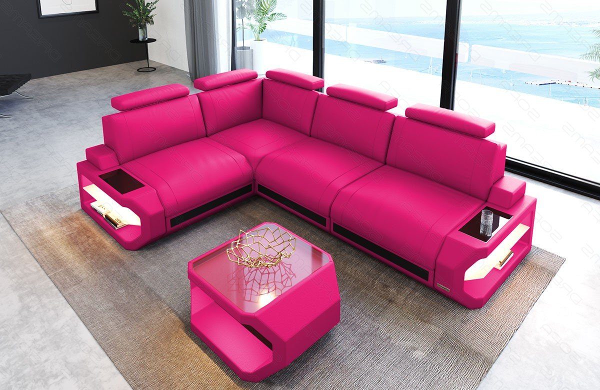 Sofa Dreams Ecksofa Leder Couch Siena L Form Ledersofa, L-Form Ledersofa mit LED-Beleuchtung