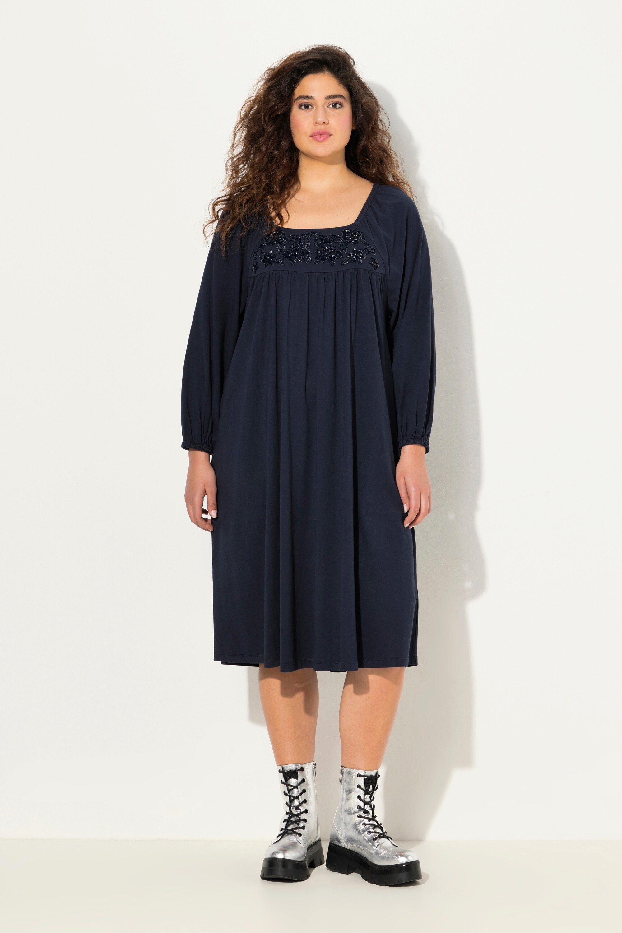 Ulla Popken Midikleid Tunika-Kleid Ziersteine Carree-Ausschnitt günstig online kaufen