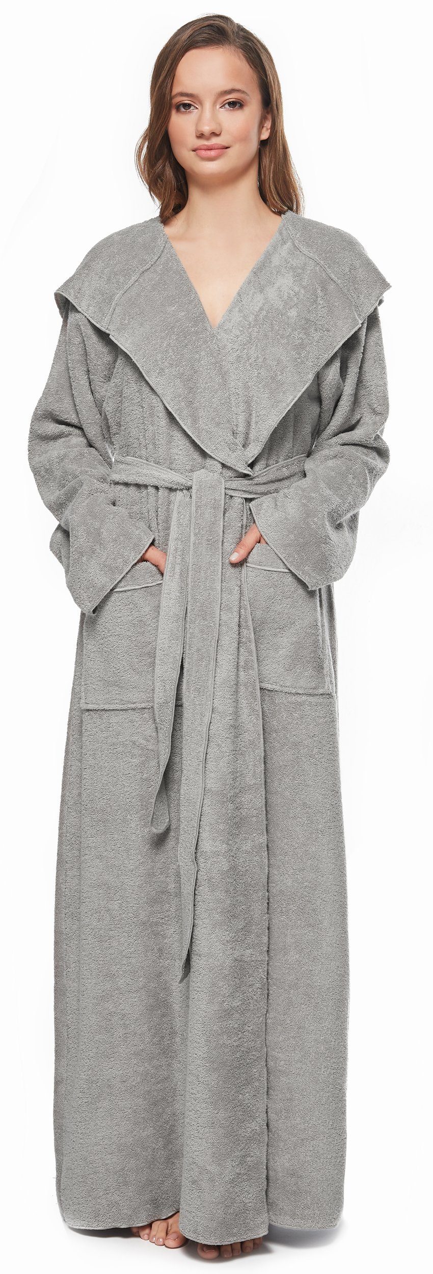 Arus Damenbademantel Angel, extra lang, mit Kapuze, ideal für Zuhause & Wellness, Langform, 100% Baumwolle, Kapuze, Gürtel, mit Kapuze, extra lang, leicht, 100 % Baumwolle-Frottee