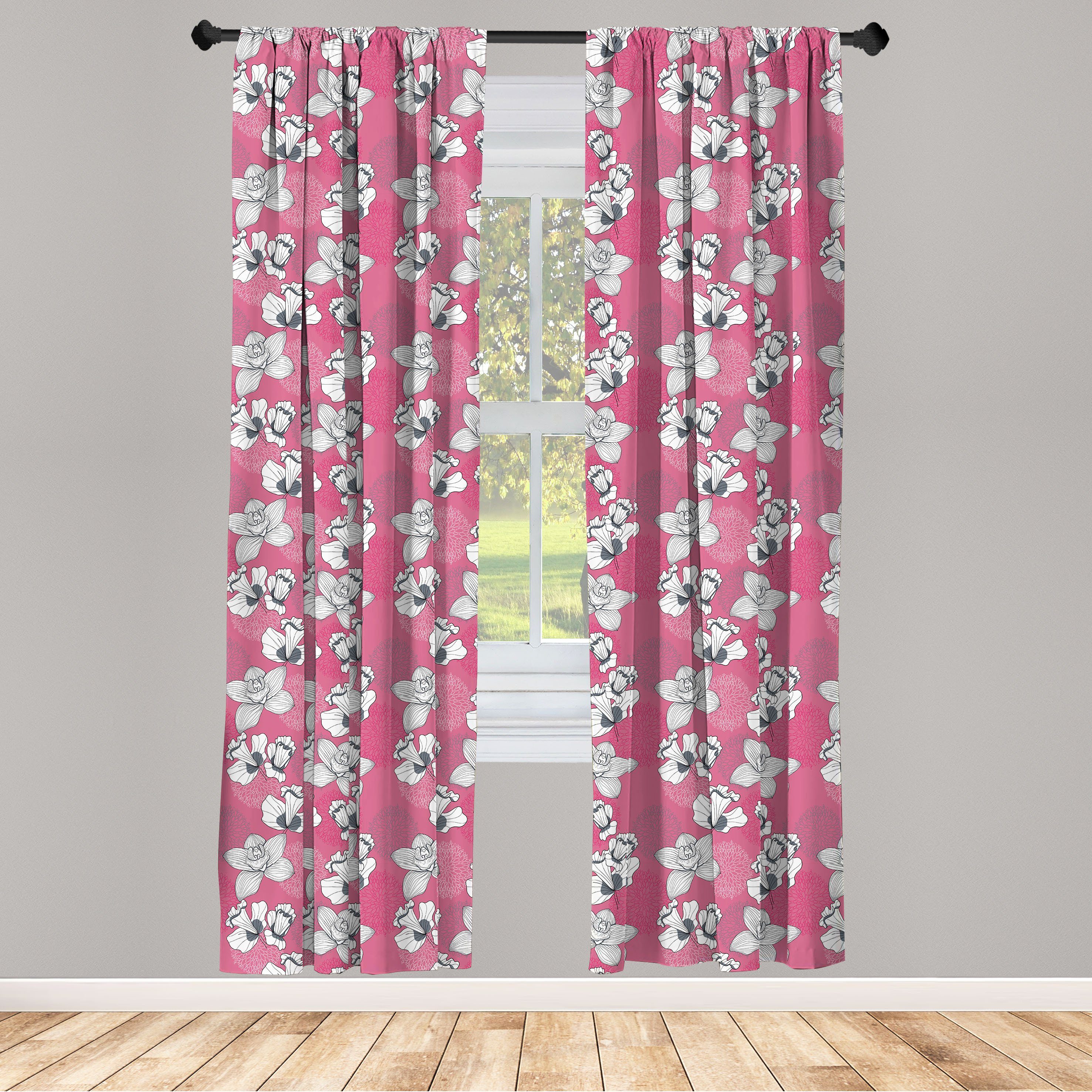 Gardine Vorhang für Wohnzimmer Schlafzimmer Dekor, Abakuhaus, Microfaser, Garten-Kunst Skizze Blumenmotive