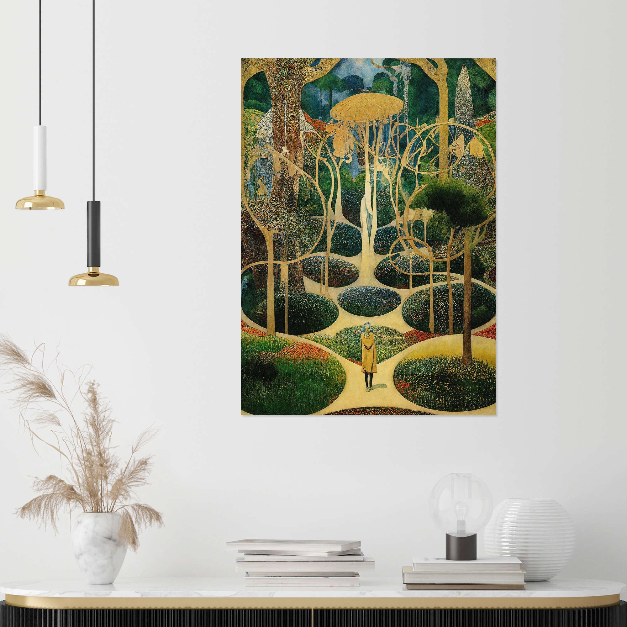 Posterlounge Wandfolie Mariusz Flont, Magische Gärten - Collage VII, Schlafzimmer Vintage Malerei