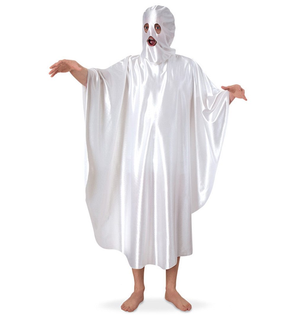 Kostüm Poltergeist Kostüm Umhang mit Haube Weiß Halloween Fasching Karneval