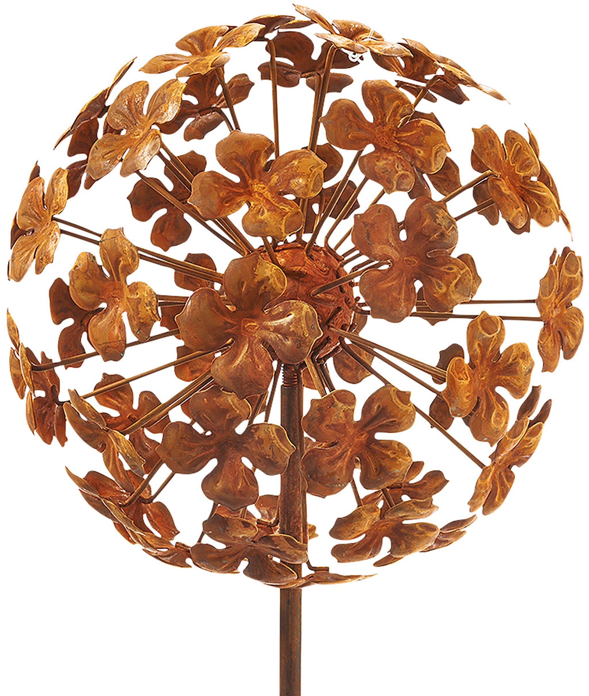 Kobolo Gartenstecker Dekostecker rusty flower ball H 110 cm (aus Metall) günstig online kaufen