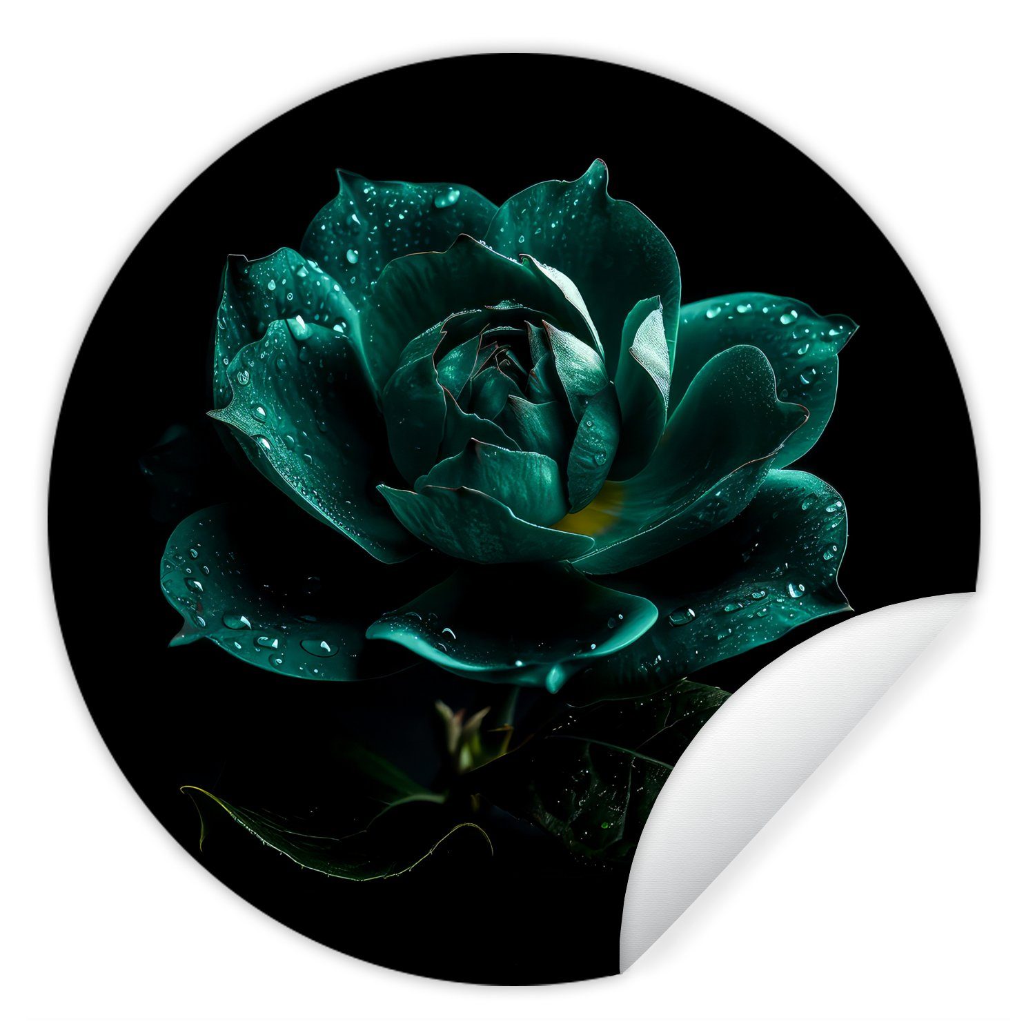 MuchoWow Wandsticker Blumen - Rosen - Blau - Porträt - Schwarz (1 St), Wandtattoo Selbstklebend, Wohnzimmer Deko Aufkleber, 30x30 cm