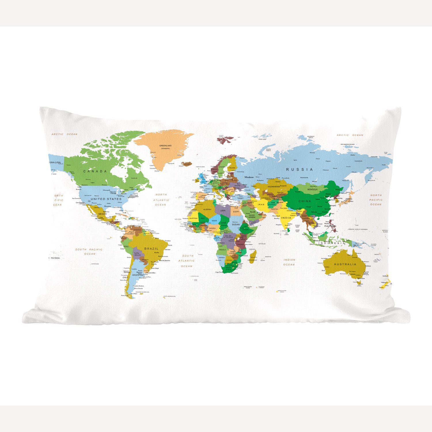 MuchoWow Dekokissen Weltkarte - Erde - Farben, Wohzimmer Dekoration, Zierkissen, Dekokissen mit Füllung, Schlafzimmer
