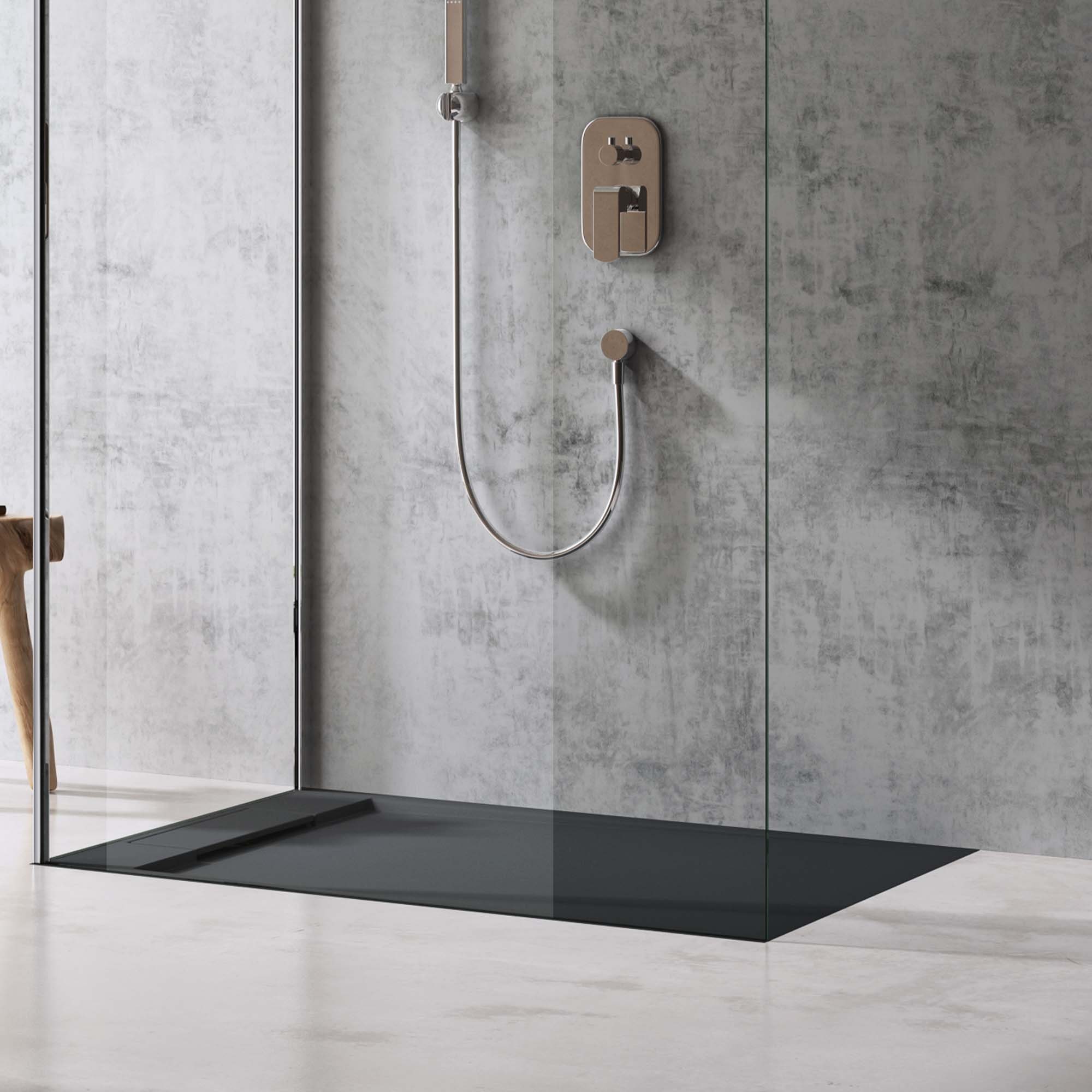 doporro Duschwanne Duschtasse aus Mineralguss rechteckig DIN-Anschlüsse Geoma04, Quadratisch, Mineralguss, BxT: 70-100cm x 70-160cm, integrierte Gefälle – Bild 5 von 5