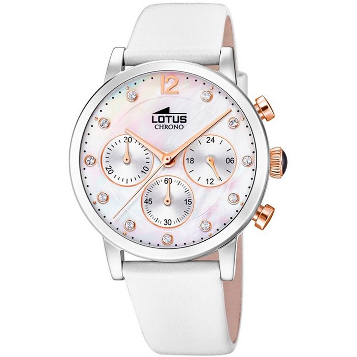 Lotus Quarzuhr LOTUS Damen Uhr Fashion 18674/1 Leder (Armbanduhr) Damen Armbanduhr rund Lederarmband weiß