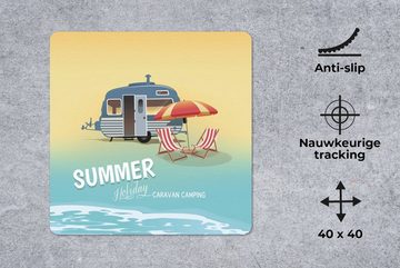 MuchoWow Gaming Mauspad Illustration eines Wohnmobils am Strand (1-St), Mousepad mit Rutschfester Unterseite, Gaming, 40x40 cm, XXL, Großes