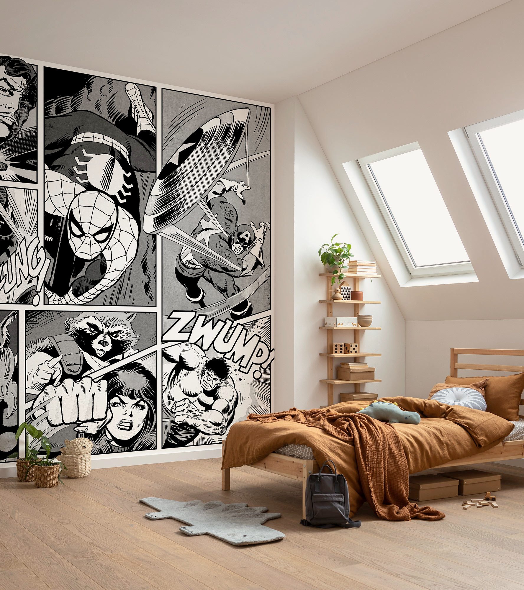 Komar Vliestapete Marvel Classic Comic Panel Monochrome, glatt, bedruckt, (1 St), Rolle mit 212 x 250 cm