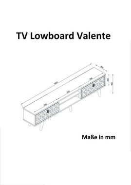 moebel17 Lowboard TV Lowboard Valente Walnuss Dunkelgrün, TV Lowboard mit speziellen Verzierungen, Modernes und zeitloses Design, mit 2 aufklappbaren Fächern