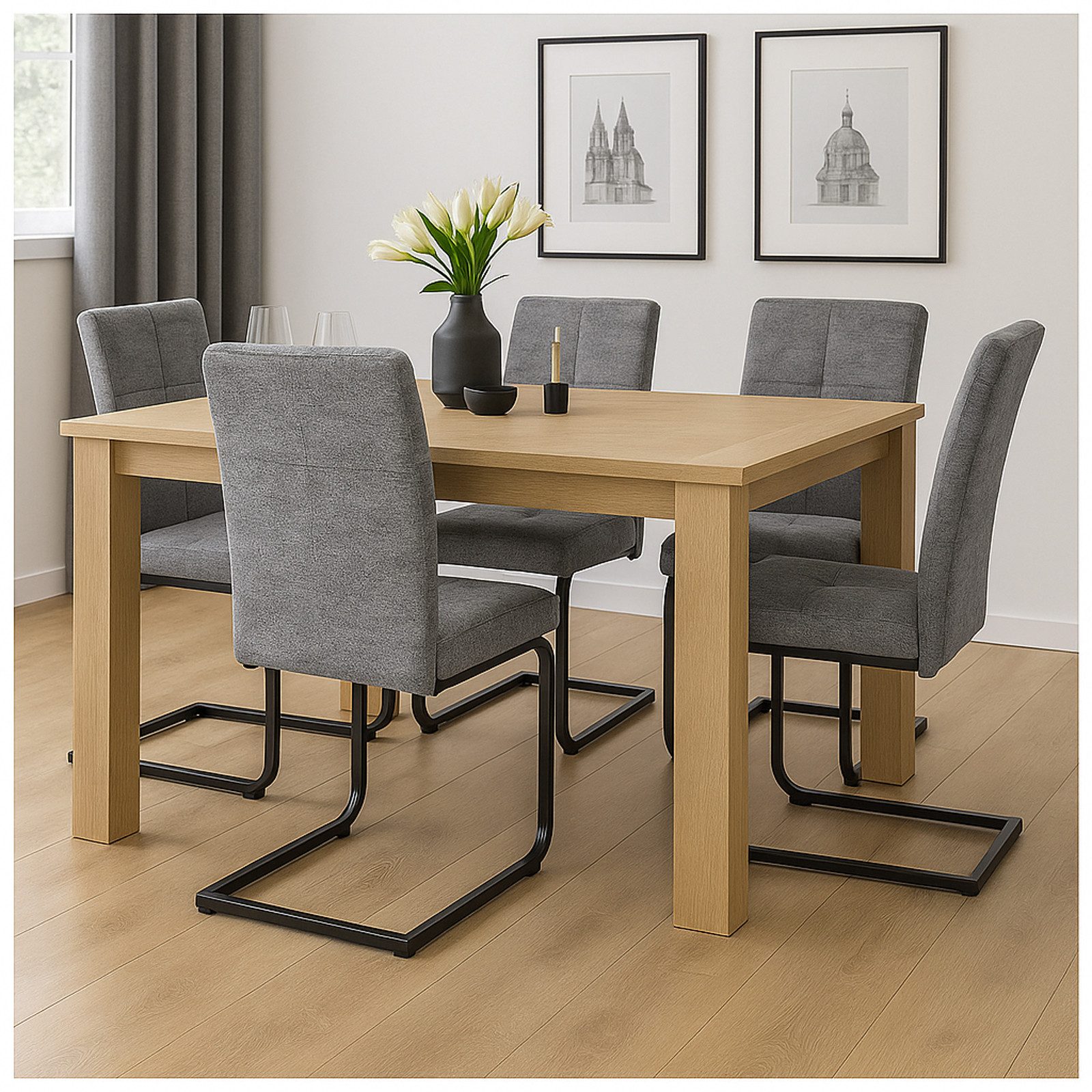 HTI-Living Freischwinger Esszimmerstuhl Kinsey Grau 4er-Set (Set), Freischwinger Schwingstuhl