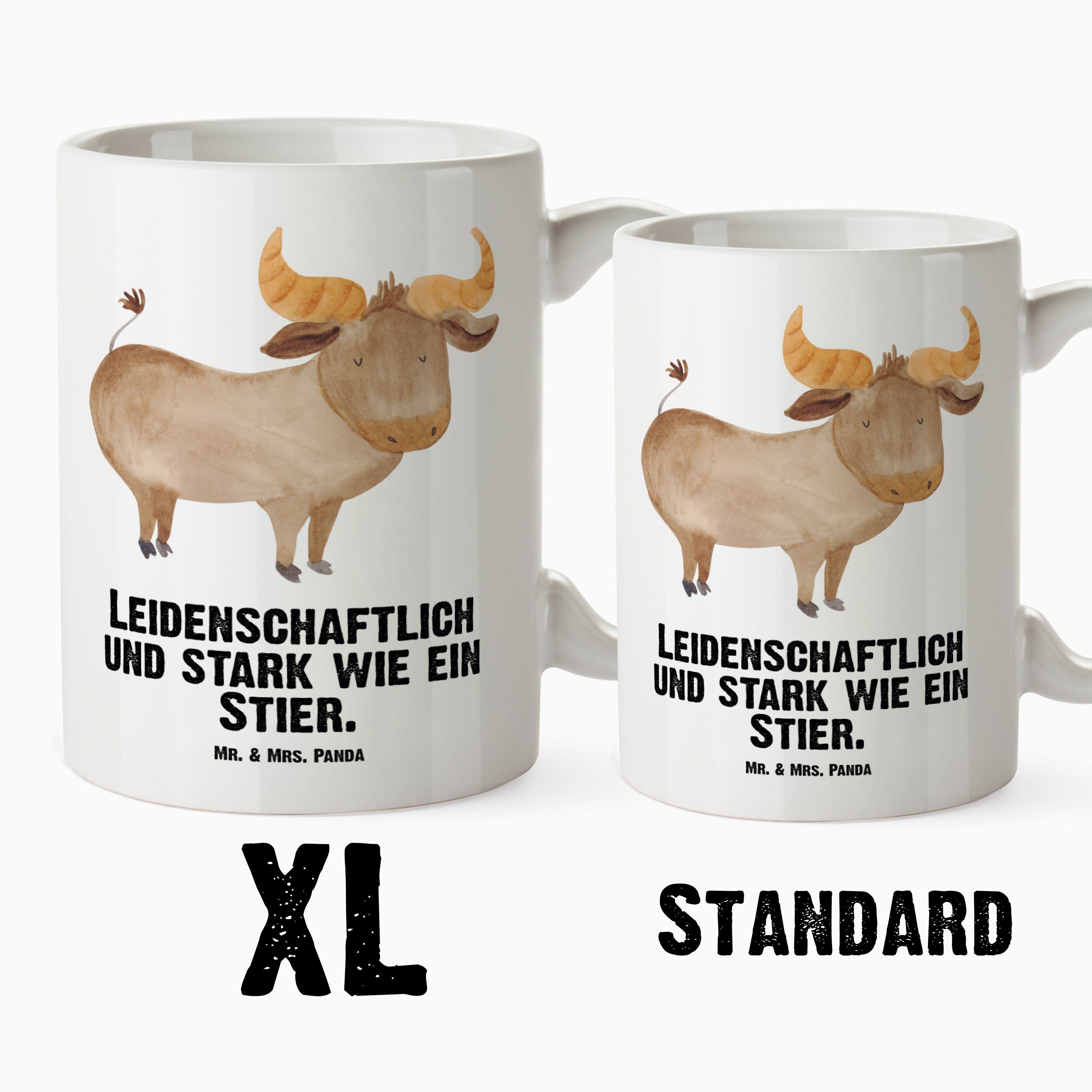 Panda Tasse Mrs. Geschenk, Stier Keramik Kaffeetasse, - Grosse Tasse Stern, XL & Stier Weiß Sternzeichen - Mr.