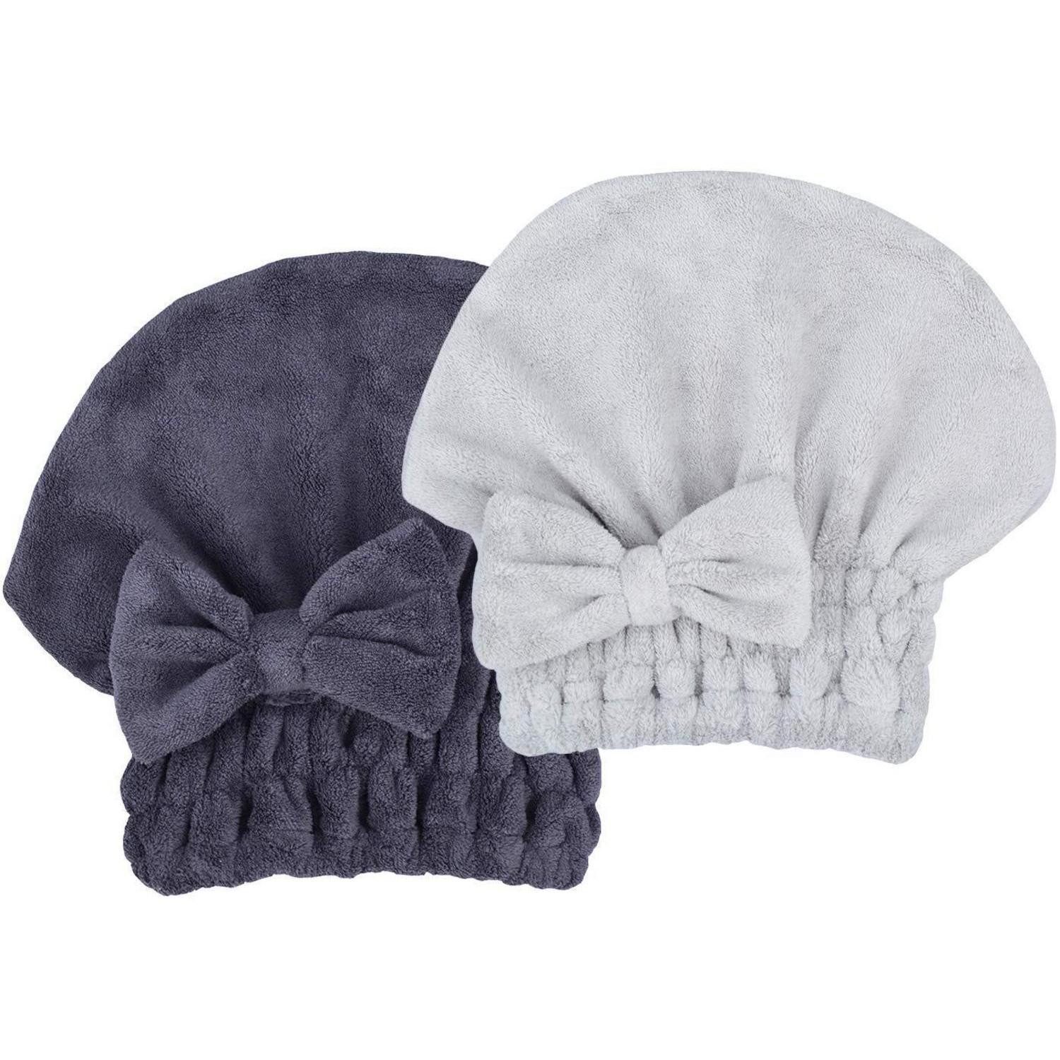 LuxusKollektion Turban-Handtuch Mikrofaser Haarturban 2 Stk Hellgrau Dunkelgrau, (2-St)