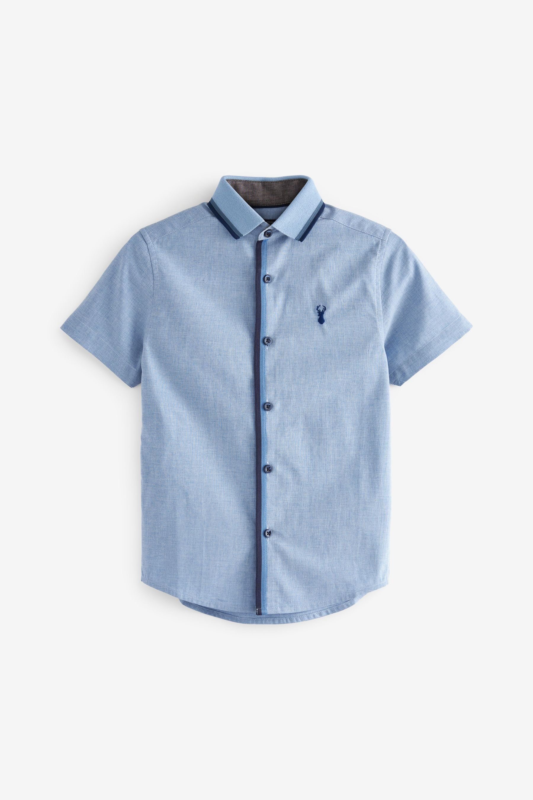 Blockfarben mit Kurzärmeliges Next (1-tlg) Kurzarmhemd Blue Hemd
