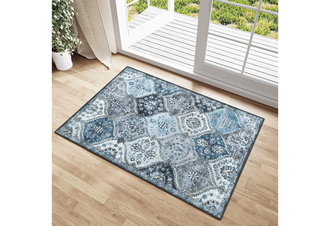 GarveeMore Teppich MosaikBlüte, rechteckig, Höhe: 5 mm, Mix aus Orient-, Boho- und modernem Wohnstil im Light-Luxury-Look
